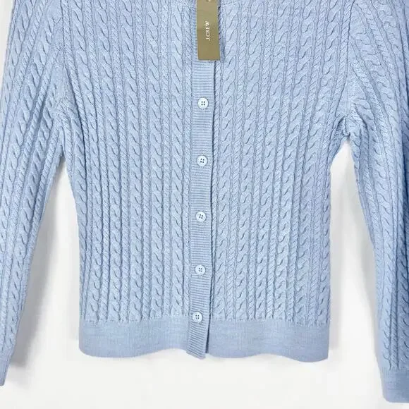 J Crew Cable Knit Crewneck Cardigan 100% Merino Wool Women's XS Blue - Picture 5 of 13